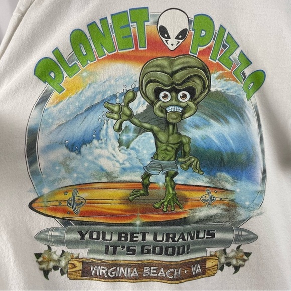 Anvil Large Alien Planet Pizza Surf Uranus Graphic Tee Shirt Vintage Funny Humor - Picture 3 of 7